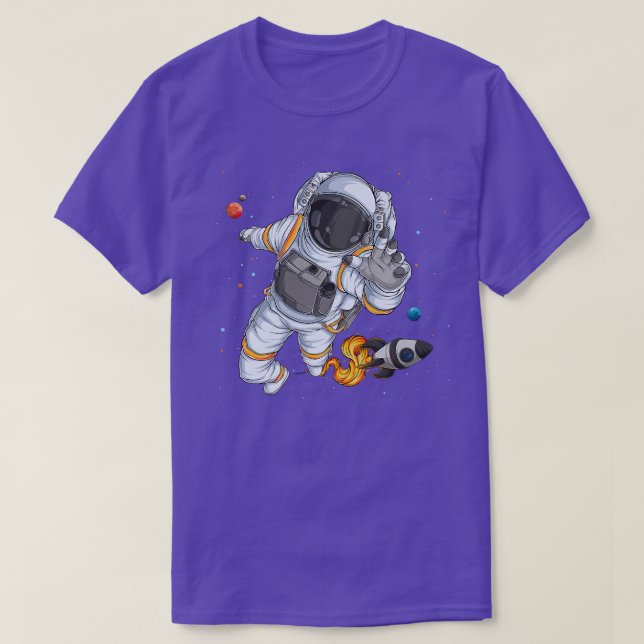 Flying Astronaut With Rocketship Outer Space  T-Shirt (Design Front)