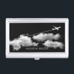 Flying Away Aeroplane Over The Clouds Personalised Business Card Holder<br><div class="desc">Personalise it with recipient's name or customise it with your own text,  and you can also change the font,  size,  & colour of the text. Or delete the text if you'd rather have it without.</div>
