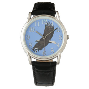 Flying Bald Eagle and Blue Sky Wildlife Wristwatch