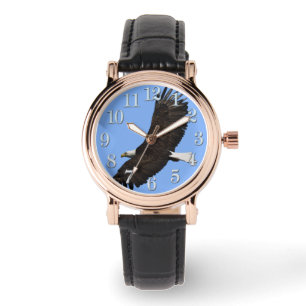 Flying Bald Eagle and Blue Sky Wildlife Wristwatch