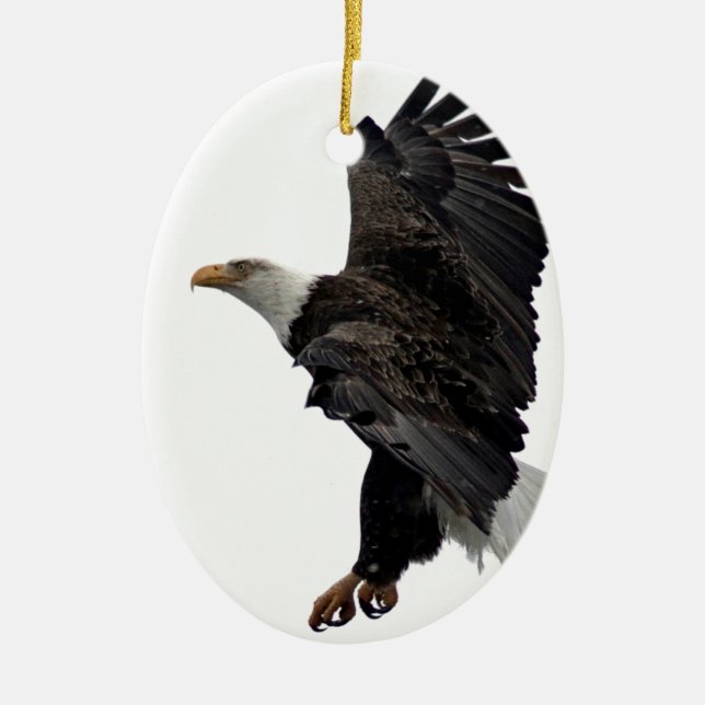Flying Bald Eagle Ceramic Ornament (Front)
