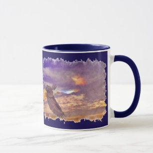 Flying Bald Eagle & Crepuscular Sky Wildlife Art Mug