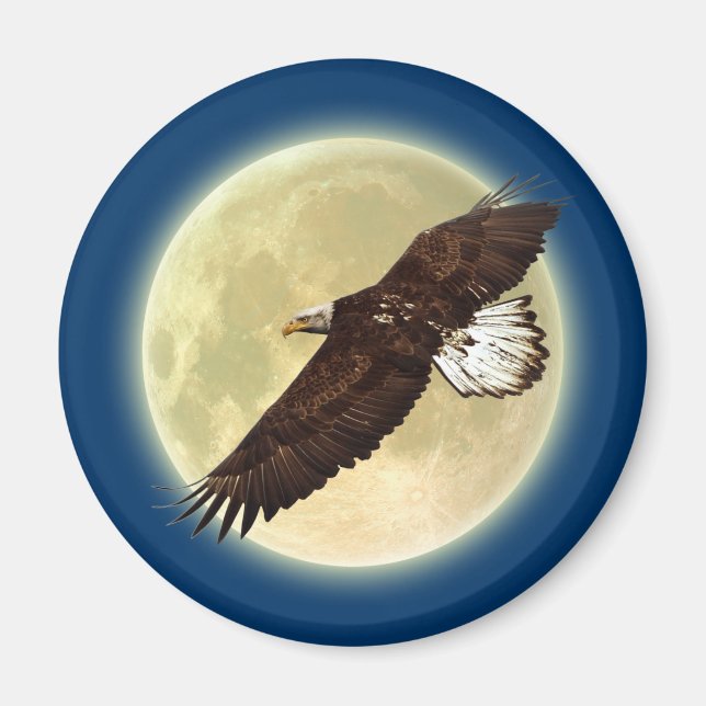 Flying BALD EAGLE & FULL MOON Wildlife Magnet (Front)
