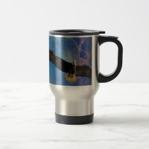 Flying Bald Eagle & Outer Space Nebula Art Travel Mug