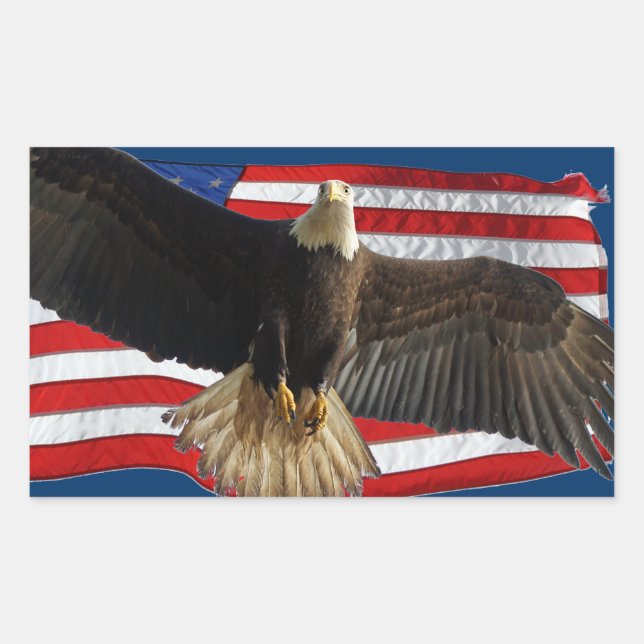 Flying Bald Eagle USA Patriotic Gift Rectangular Sticker (Front)
