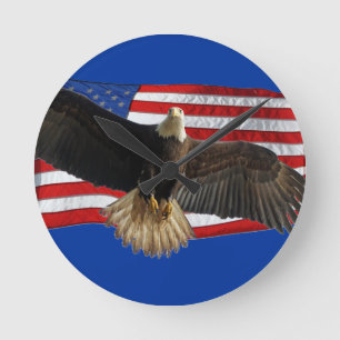 Flying Bald Eagle USA Patriotic Gift Round Clock