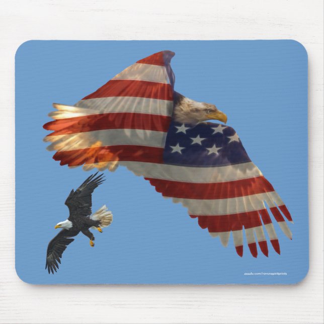 Flying Bald Eagles & U.S. Flag Patriotic Mousemat (Front)