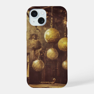 Flying balls, in an steampunk laboratory iPhone 15 case
