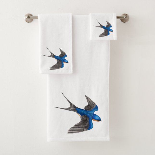 Flying Barn Swallow Bird Art Bath Towel Set (Insitu)