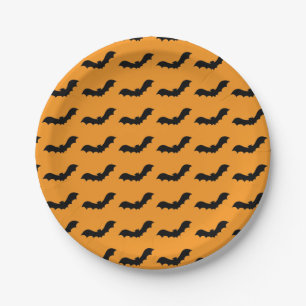 Flying Bat Animal Halloween Orange and Black Paper Plate