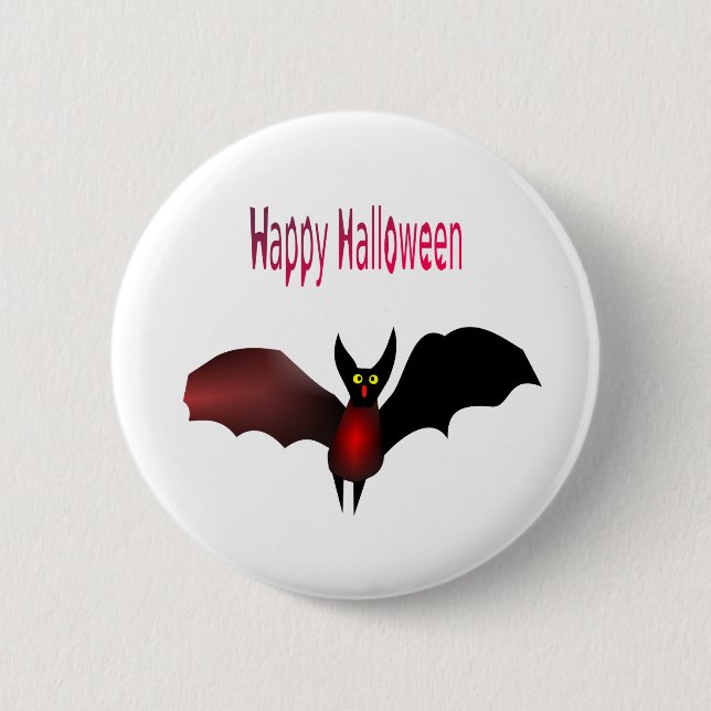 Flying Bat Happy Halloween Button (Front)