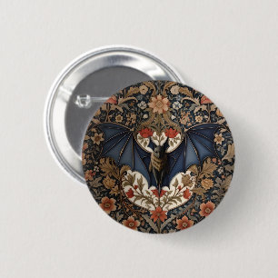 Flying Bat - Modern William Morris Floral  6 Cm Round Badge