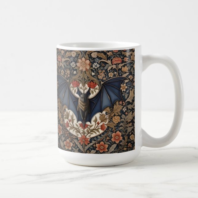 Flying Bat - Modern William Morris Floral  Coffee Mug (Right)