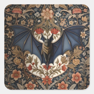 Flying Bat - Modern William Morris Floral  Square Sticker