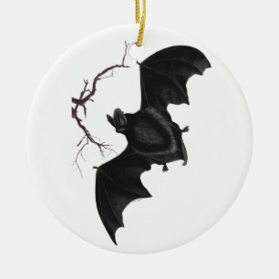 Flying Bat, Traditional Gothic, Dead Tree, Nature Ceramic Ornament