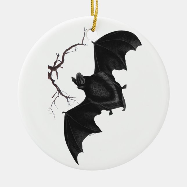 Flying Bat, Traditional Gothic, Dead Tree, Nature Ceramic Ornament (Front)