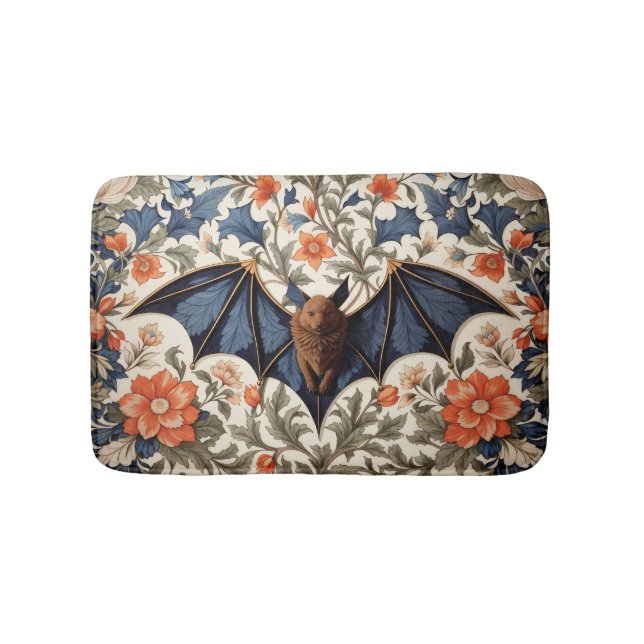 Flying Bat William Morris Inspired Floral Bath Mat (Front)
