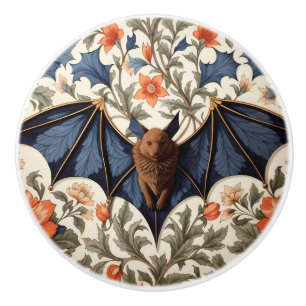 Flying Bat William Morris Inspired Floral Ceramic Knob