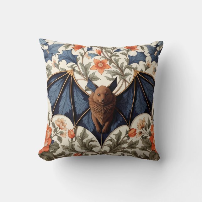 Flying Bat William Morris Inspired Floral Cushion (Front)