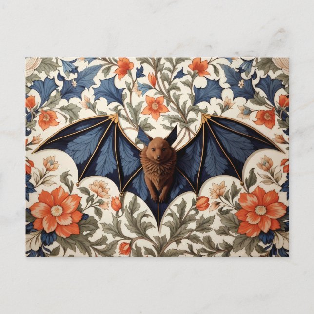 Flying Bat William Morris Inspired Floral Postcard (Front)