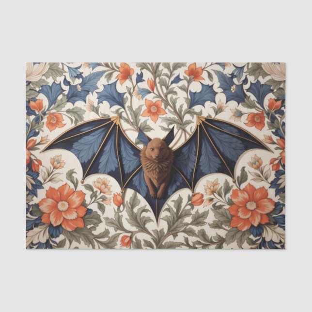 Flying Bat William Morris Inspired Floral Tissue Paper (Front)