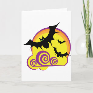 Flying Bats Halloween Night Full Moon Swirls Card