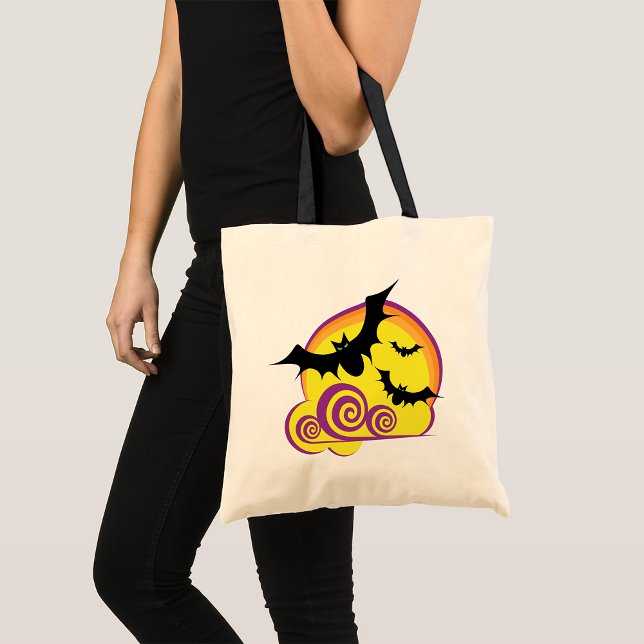Flying Bats Halloween Night Full Moon Swirls Tote Bag (Creator Uploaded)