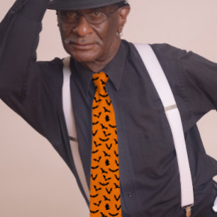 Flying bats Halloween Orange Tie