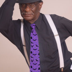 Flying bats Halloween Purple Tie