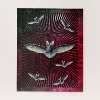 Flying Bats, Magenta Sunburst, Optical Illusion Jigsaw Puzzle