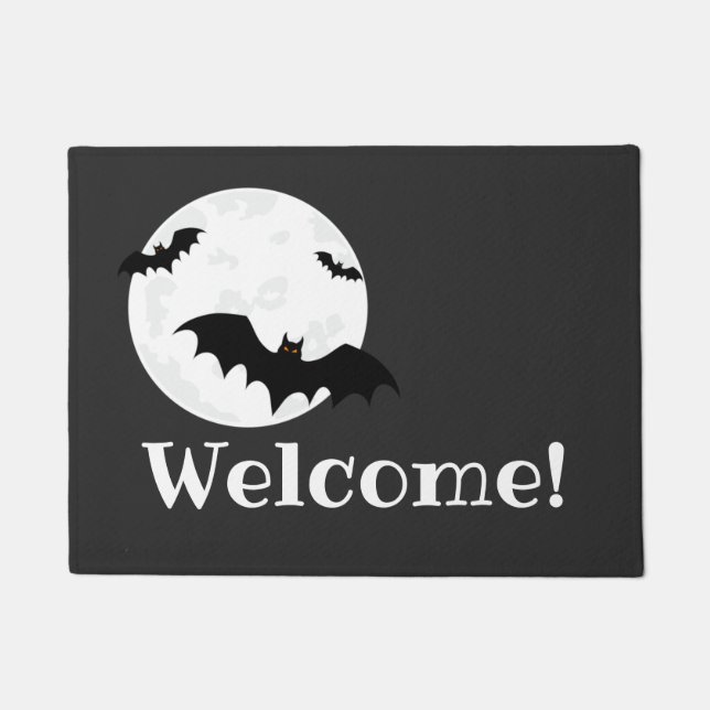 Flying Bats & Moon Halloween Doormat (Front)