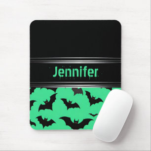 Flying Bats on Green: Spooky Halloween Vibes Mouse Pad