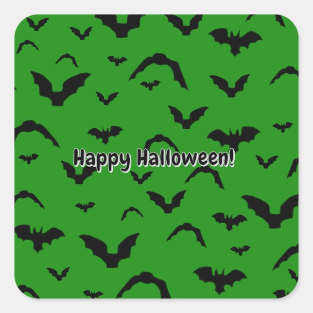 Flying Bats on Green Square Sticker (Front)