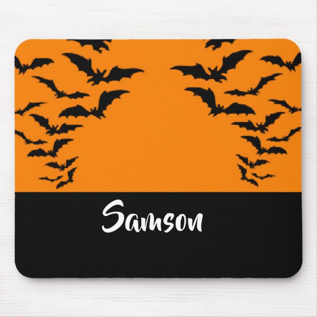 Flying bats on orange mouse pad (Front)
