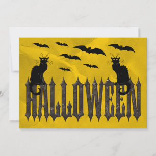 Flying Bats & Spooky Cats Halloween Invitation