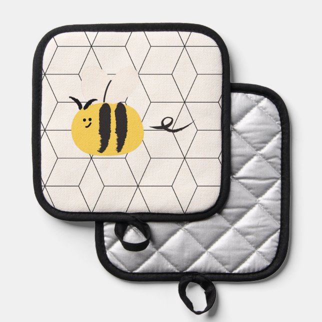 Flying bee, cute doodle  pot holder (Front/Back)