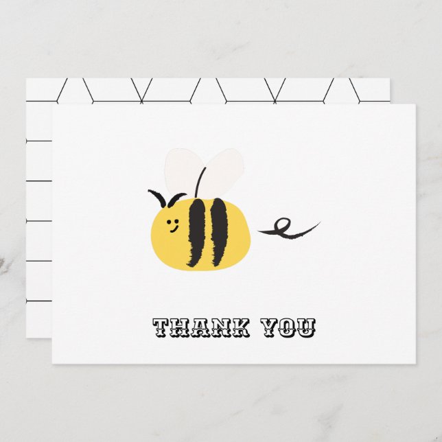 Flying bee, cute doodle  thank you card (Front/Back)