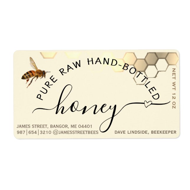 Flying Bee Hand Bottled Honey with heart label (Front)