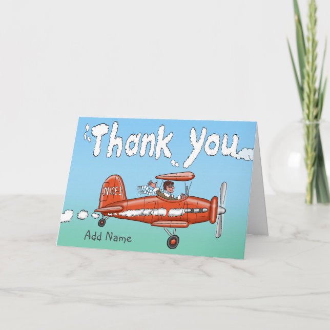 Flying Bi Plane Thank You Card (Front)