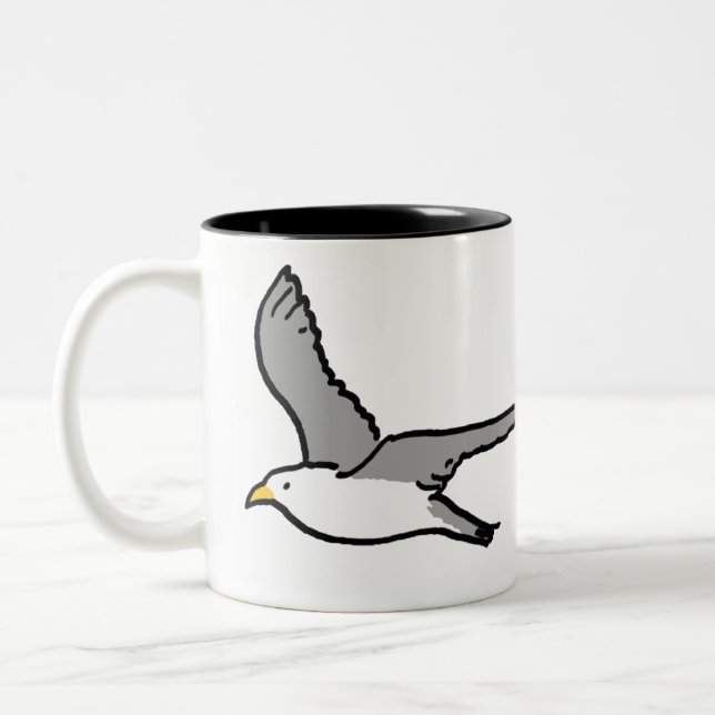 Flying Bird Illustration. Image of Seagull Flying Two-Tone Coffee Mug (Left)