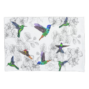 Flying Bird Pillow Case Hummingbird and Orchids