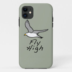 Flying Bird. Seagull in Flight Illustration. iPhone 11 Case