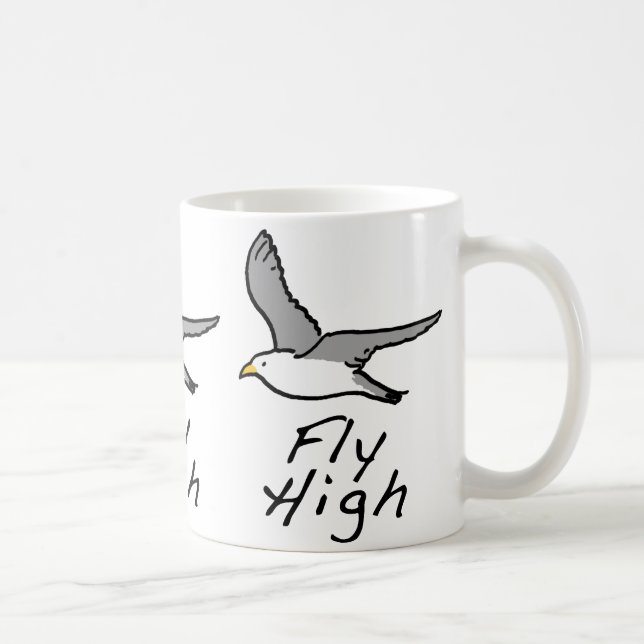 Flying Bird. Seagull in Flight Illustration. Coffee Mug (Right)
