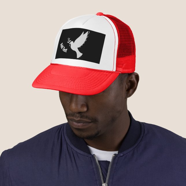 Flying Bird with Add Text White Printed Red Colour Trucker Hat (In Situ)
