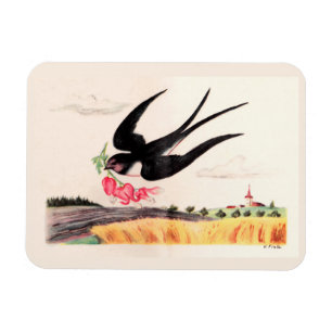 Flying Bird With Flowers Magnet