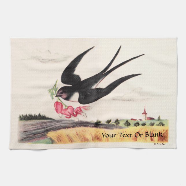 Flying Bird With Flowers Tea Towel (Horizontal)