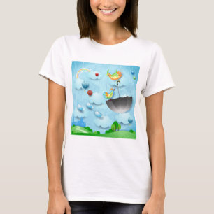 Flying birds and umbrella over the city T-Shirt