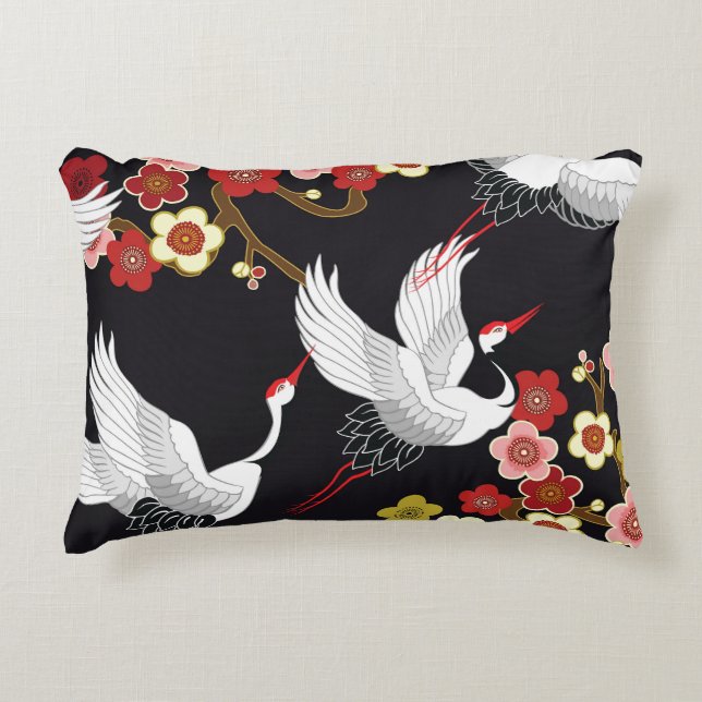 Flying Birds: Crane Heron Japanese. Decorative Cushion (Front)