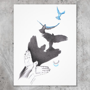 Flying birds Hand shadow Illusion Surreal art Photo Print