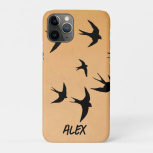 Flying Birds Seagull Silhouette Sunset Name iPhone 11 Pro Case
